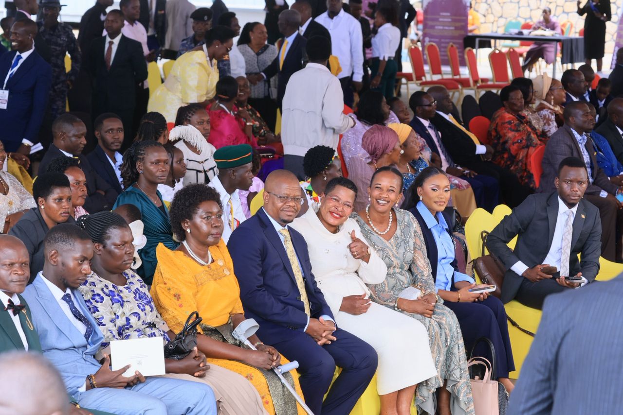 Speaker Anita Annet Among, accompanied by her husband, Moses Magogo Hassim waiting to be called to take oath